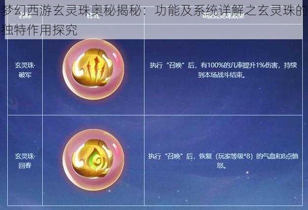 梦幻西游玄灵珠奥秘揭秘：功能及系统详解之玄灵珠的独特作用探究
