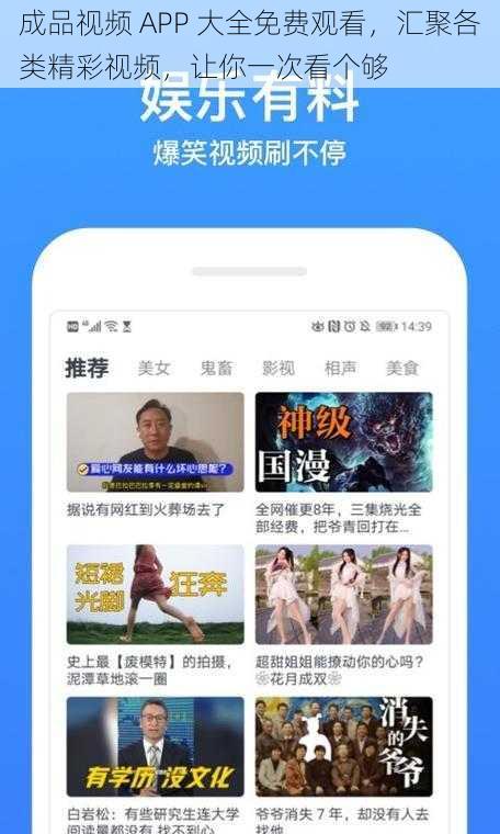 成品视频 APP 大全免费观看，汇聚各类精彩视频，让你一次看个够