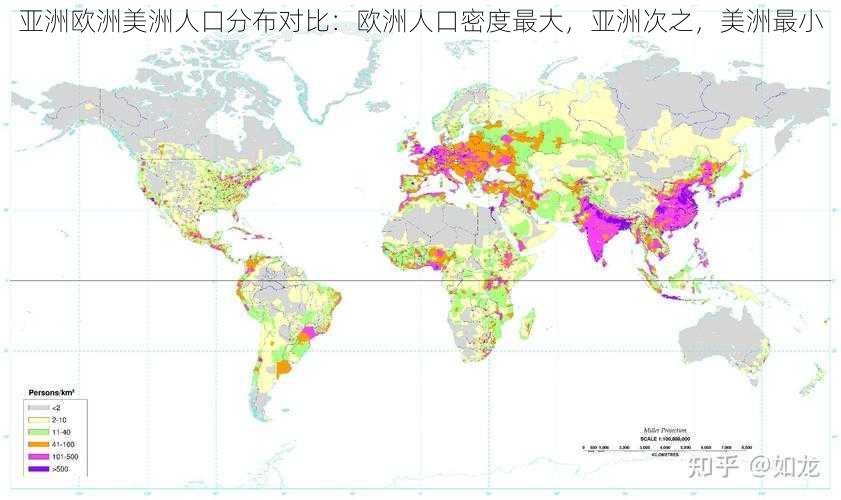 亚洲欧洲美洲人口分布对比：欧洲人口密度最大，亚洲次之，美洲最小