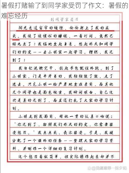 暑假打赌输了到同学家受罚了作文：暑假的难忘经历