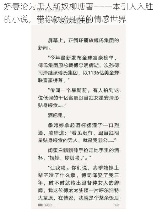 娇妻沦为黑人新奴柳塘著——一本引人入胜的小说，带你领略别样的情感世界