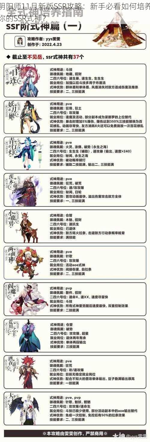 阴阳师11月新版SSR攻略：新手必看如何培养你的SSR式神？