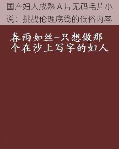 国产妇人成熟 A 片无码毛片小说：挑战伦理底线的低俗内容