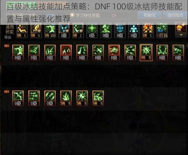 百级冰结技能加点策略：DNF 100级冰结师技能配置与属性强化推荐