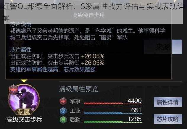 红警OL邦德全面解析：S级属性战力评估与实战表现详解