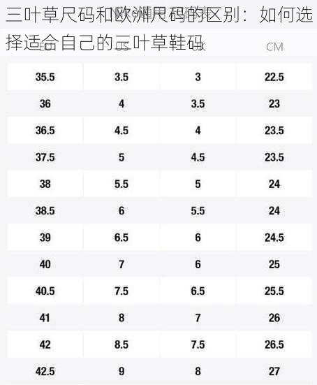 三叶草尺码和欧洲尺码的区别：如何选择适合自己的三叶草鞋码