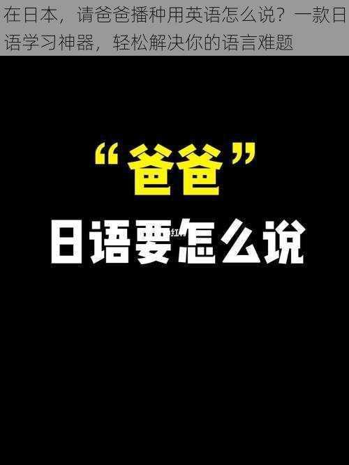 在日本，请爸爸播种用英语怎么说？一款日语学习神器，轻松解决你的语言难题